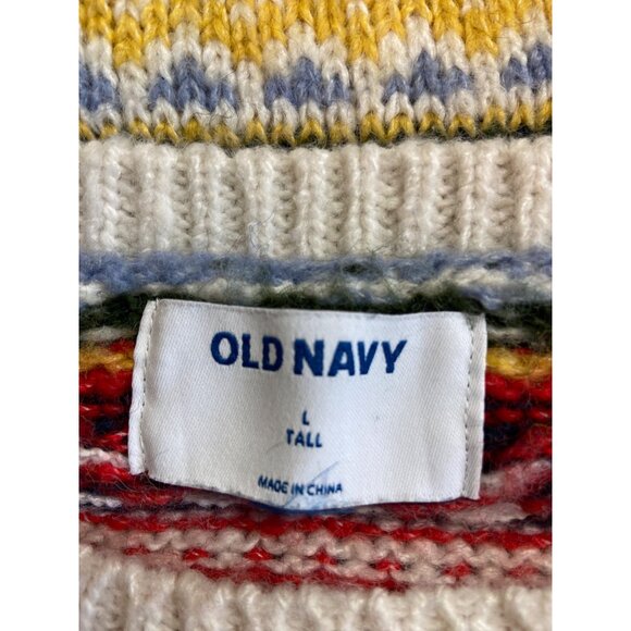 Old Navy Fair Isle Knit Sweater L Tall Multicolor Retro Preppy Winter Old Money - Picture 4 of 8